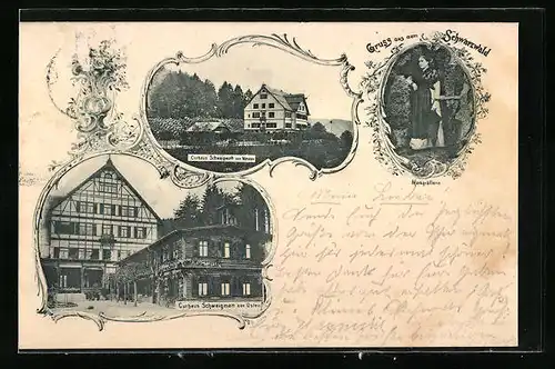 AK Schweigmatt /Schwarzwald, Kurhaus Schweigmatt von Westen und Osten, Markgräflerin