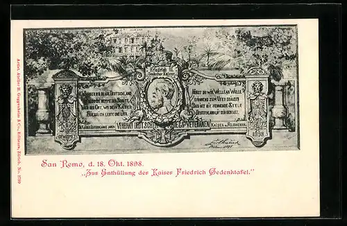 AK San Remo, Zur Enthüllung der Kaiser Friedrich Gedenktafel am 18. Okt. 1898