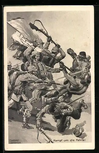 AK Soldaten der Infanterie im Kampf um die Fahne