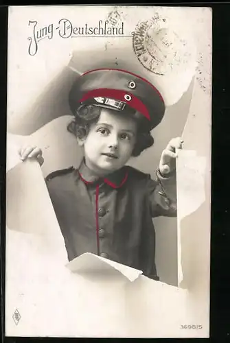 AK Jung-Deutschland, Kleiner Soldat mit Schirmmütze, Kinder Kriegspropaganda