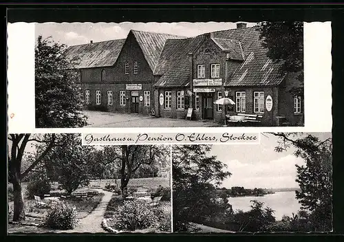 AK Stocksee, Gasthaus u. Pension O. Ehlers, Parkpartie, Uferpartie