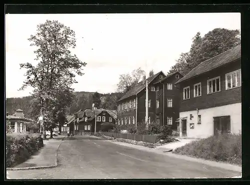 AK Schönbrunn /Kr. Hildburghausen, Hauptstrasse mit Passanten