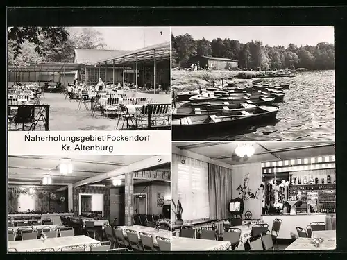 AK Fockendorf /Kr. Altenburg, Stauseegaststätte, Innenansichten, Garten