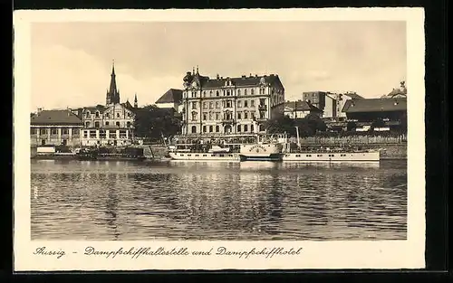 AK Aussig, Dampfschiffhaltestelle und Dampfschiffhotel