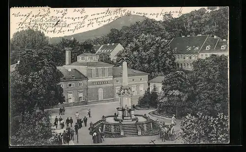 AK Teplitz-Schönau, Steinbad und Kriegerdenkmal