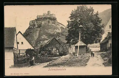 AK Schreckenstein, Ortspartie mit Burg