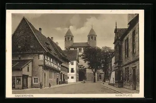 AK Gandersheim, Marktplatz mit Kirche