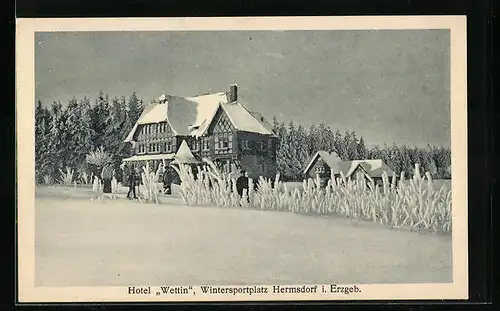 AK Hermsdorf i. Erzgeb., Hotel Wettin im Schnee