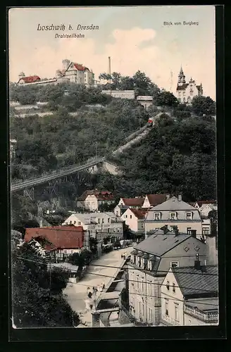AK Loschwitz b. Dresden, Blick vom Burgberg und Drahtseilbahn