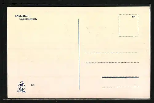 AK Karlsbad, Dr. Becherplatz mit Sparkasse, Künzel` Centralhotel Loib