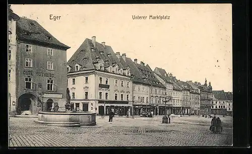 AK Eger, Unterer Marktplatz mit Café Pistorius