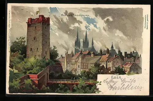 Lithographie Eger, Auf der Kaiserburg