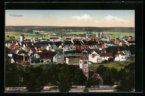 AK Villingen, Generalansicht der Stadt, die Kirche im Vordergrund