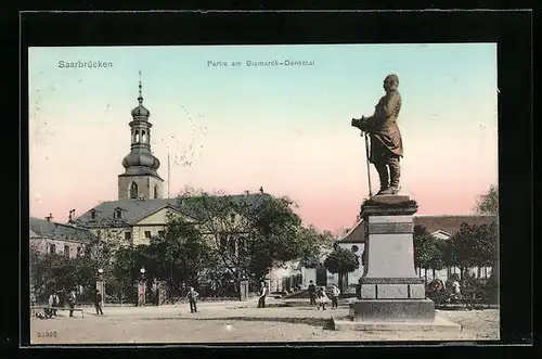 AK Saarbrücken, Partie am Bismarck-Denkmal