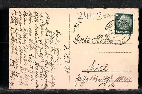 AK Grossenbrode i. Holst., Blick zum Ort mit Teich