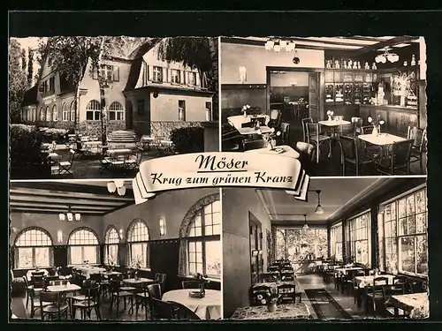 AK Möser, Gaststätte Krug zum grünen Kranze in vier Ansichten
