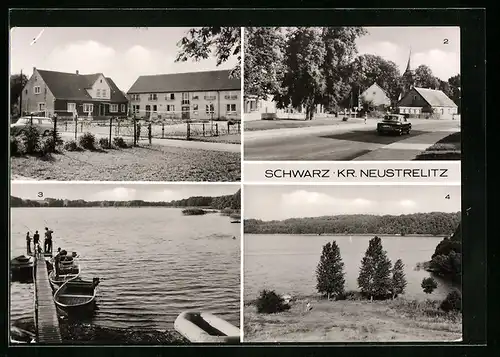 AK Schwarz (Meckl.), Ferienheim d. VEB Kreisbetrieb f. Landtechnik Zerbst, Ortsansicht, Bootshafen am Zethner See