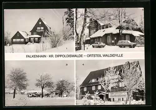 AK Falkenhain-Waldidylle, Cafè Zugspitze, HO-Hotel Erzgebirgsbaude, Teilansicht, FDGB-Erholungsheim Falkenhorst