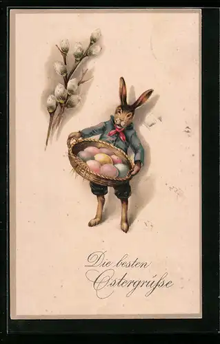AK Osterhase mit Korb voller Ostereier