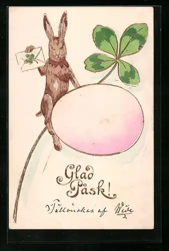 Präge-AK Osterhase mit Kleeblatt