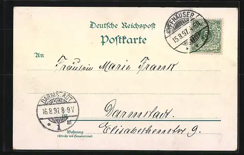 Lithographie Kyffhäuser, Gasthaus, Kyffhäuser-Denkmal, Barbarossa