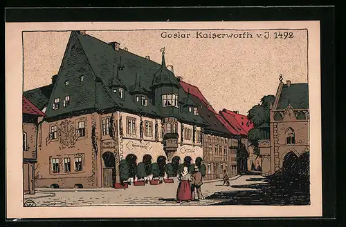 Steindruck-AK Goslar / Harz, Kaiserwoth im Jahre 1492