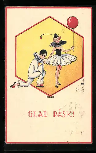 Künstler-AK Harlekin küsst Ballerina auf die Hand