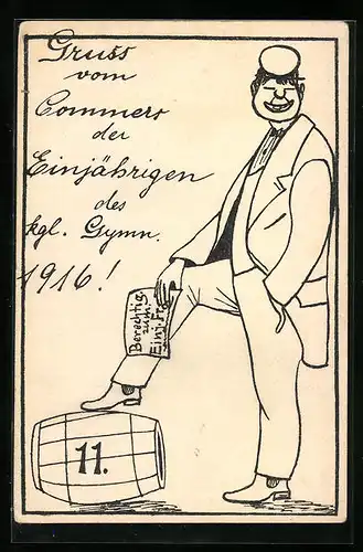 Künstler-AK Absolvia, Gruss vom Commers der Einjährigen des kgl. Gymn. 1916