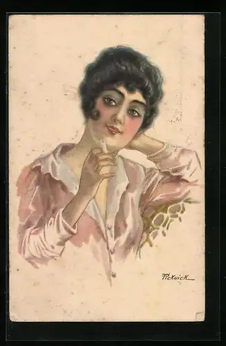 Künstler-AK Dame mit Zigarette, Art Deco