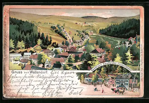 Lithographie Wallendorf, Gasthaus Saalfelder, Teilansicht