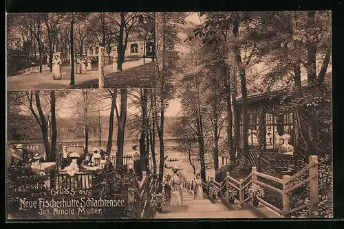 AK Berlin-Schlachtensee, Gasthaus Neue Fischerhütte Schlachtensee, Garten