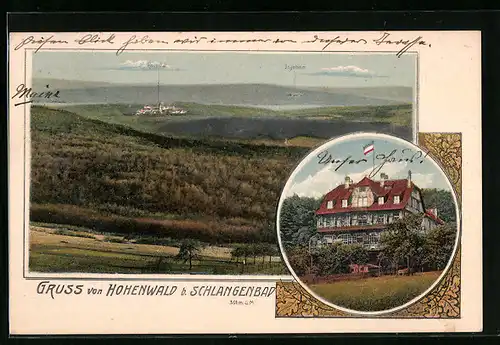 AK Schlangenbad, Hotel Hohenwald, Panorama mit Rauental und Ingelheim