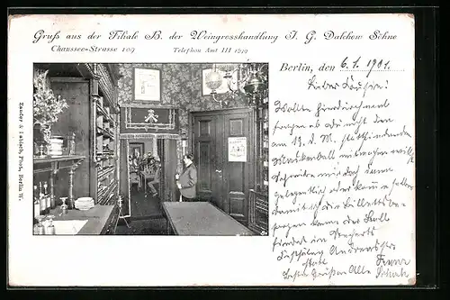 AK Berlin, Weingrosshandlung J. G. Dalchow Söhne, Chaussee-Str. 109, Innenansicht