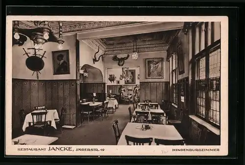 AK Berlin, Restaurant Jancke, Jägerstr. 19, Hindenburgzimmer, Innenansicht