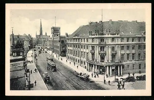 AK Berlin, Sparkasse am Mühlendamm mit Strassenbahn