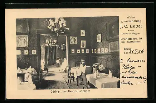 AK Berlin, Weingrosshandlung J. C. Lutter, Charlottenstr. 49, Döring- und Devrient-Zimmer