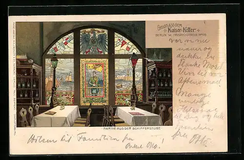Lithographie Berlin, Gasthaus Kaiser-Keller, Friedrichstr. 178, Partie aus der Schifferstube