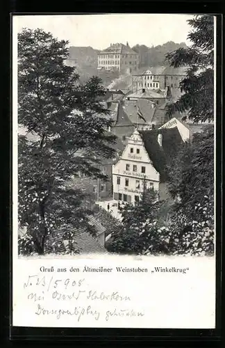 AK Meissen, Altmeissner Weinstuben Winkelkrug aus der Vogelschau