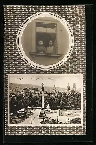 AK Stuttgart, Schlossplatz mit altem Schloss