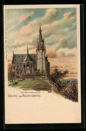 Lithographie Bingen, St. Rochuskapelle auf dem Rochusberg