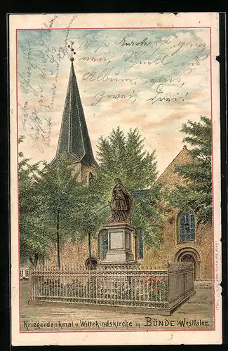AK Bünde i. Westfalen, Kriegerdenkmal und Wittekindskirche