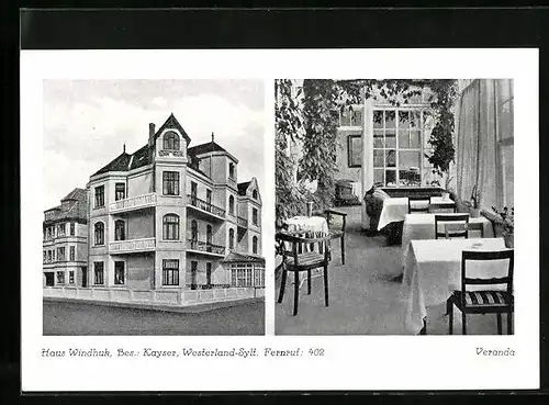 AK Westerland /Sylt, Hotel Haus Windhuk mit Veranda
