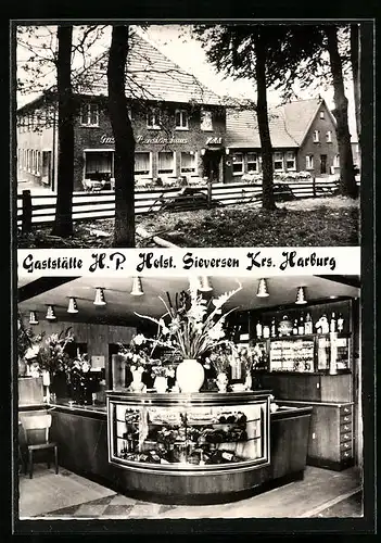 AK Sieversen, Gaststätte H. P. Holst, Aussen- und Innenansicht