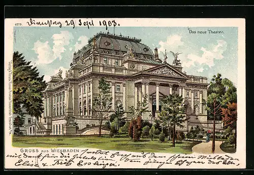 Lithographie Wiesbaden, Das neue Theater