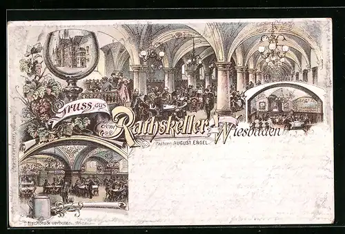 Lithographie Wiesbaden, Rathskeller, Pächter: August Engel