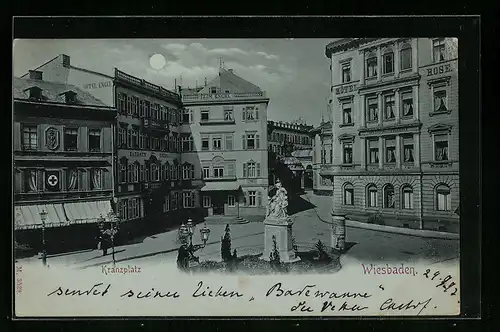 Mondschein-AK Wiesbaden, Partie am Kranzplatz