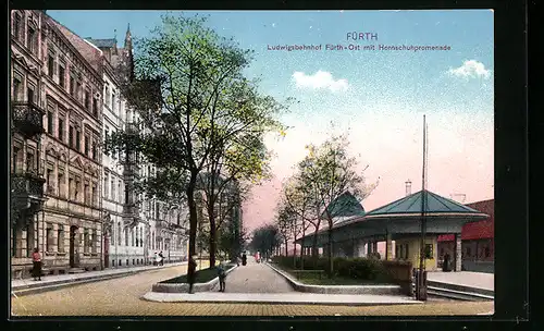 AK Fürth, Ludwigsbahnhof Fürth-Ost mit Hornschuhpromenade
