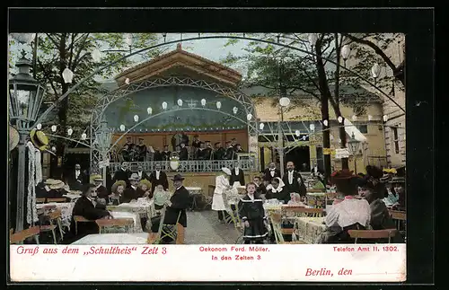 AK Berlin, Gasthaus Schultheis, Zelt 3, Ferd. Möller