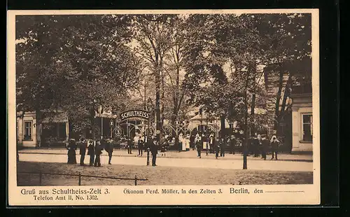 AK Berlin, Gasthaus Schultheiss-Zelt 3, Ferd. Möller