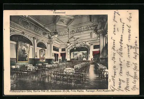 AK Berlin, Hohenzollern-Säle, Restaurant Theatersaal, Bandelstr. 35-36